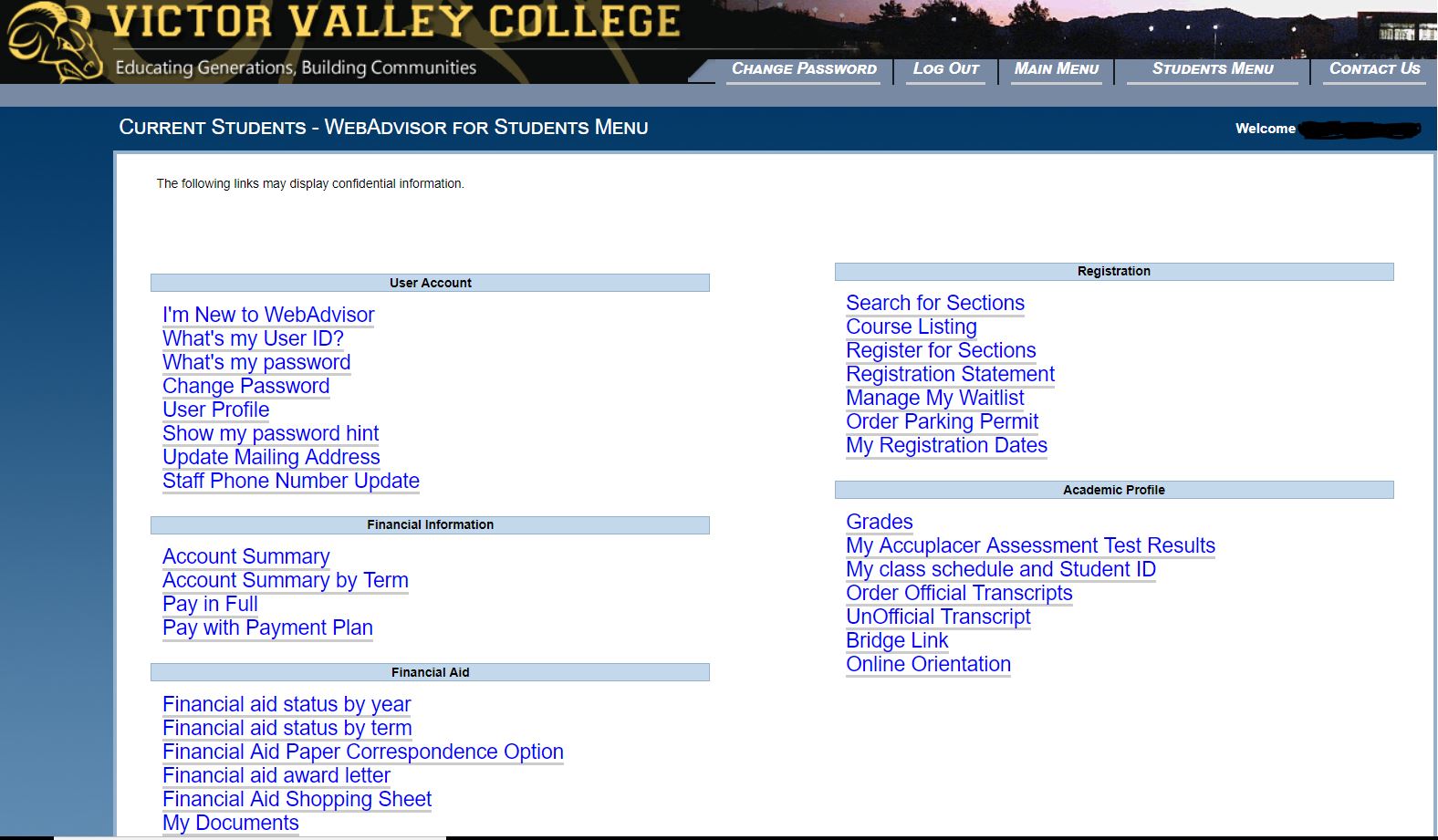 webadvisor-menu.jpg WebAdvisor Student Menu screenshot